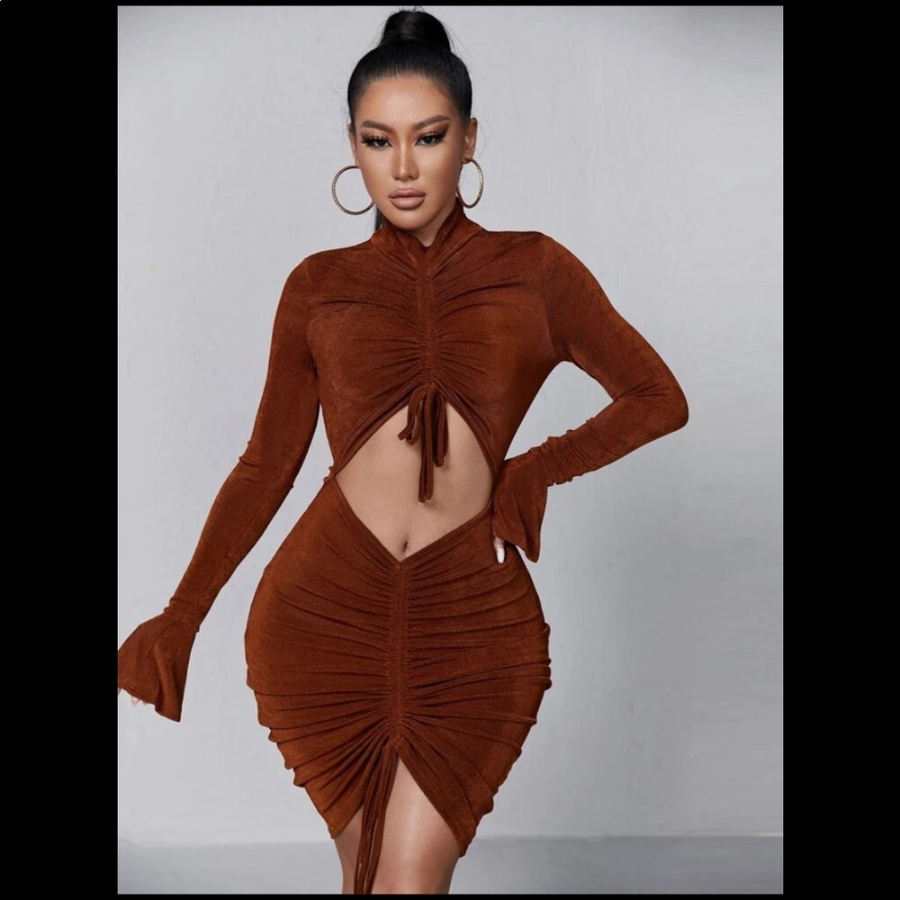 Brown Bodycon Cut Out Mini Dress